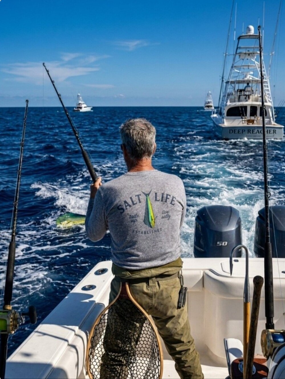 Salt Life Gray Long - Sleeve Deep Sea Fishing Shirt.